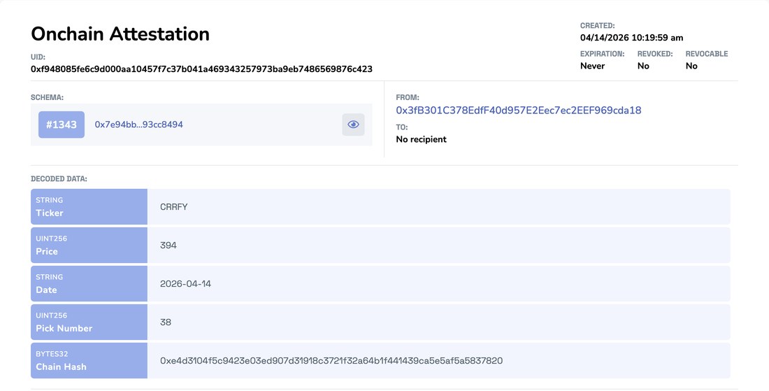 The same record on a public blockchain explorer, where anyone can check it