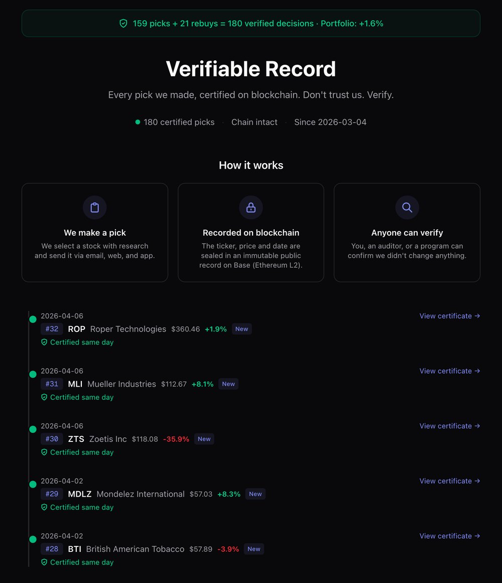 A public record where every decision is certified on the blockchain the same day